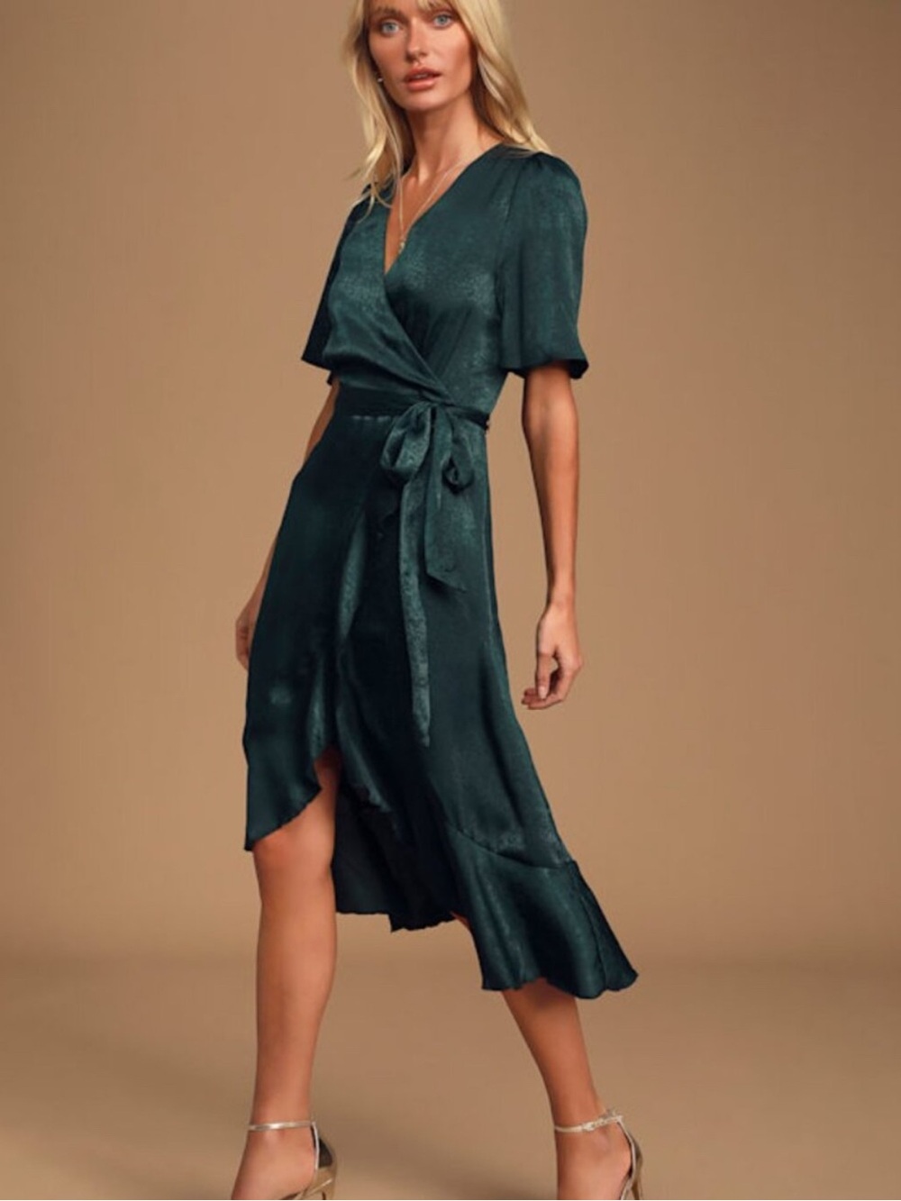 Lulu’s Emerald Green Wrap Midi Dress - Women